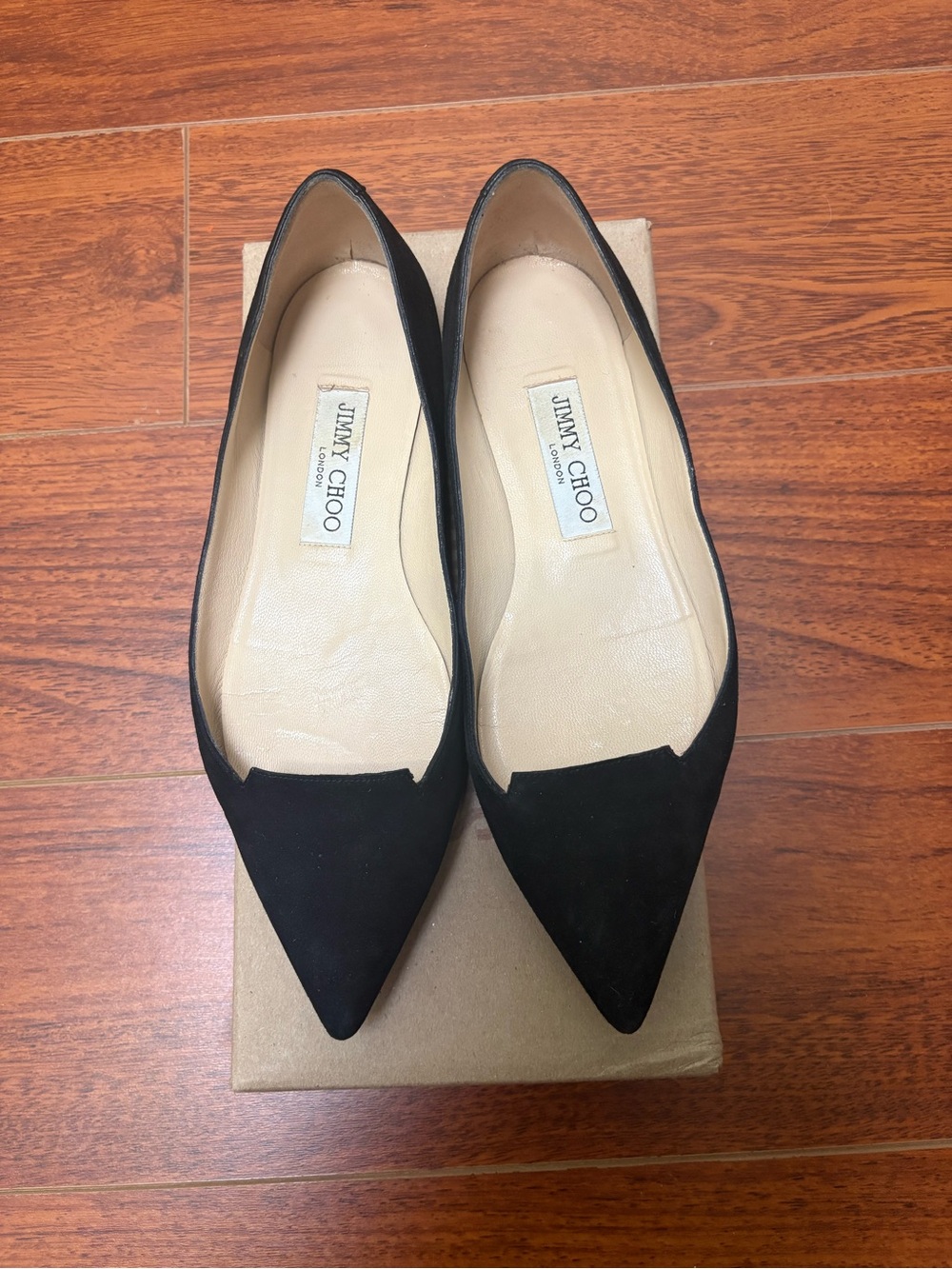 Jimmy Choo Black Pointed-Toe Suede Flats